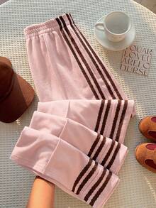 Comfortcana Women's Drawstring Waist Side Stripe Casual Sweatpants - Pink - View 5