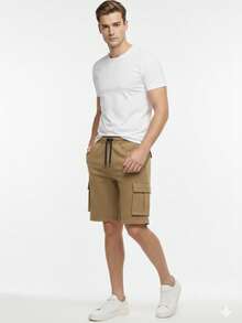 Bermuda gabardina con bolsas de cargo con cordones ajustables - Camel - Ver 2