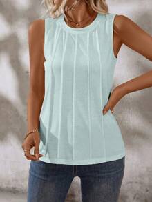 EMERY ROSE Áo tank top không tay cổ tròn màu trơn dành cho nữ, kiểu dáng thường ngày, thích hợp cho mùa hè. - Màu xanh nhạt - Xem 7