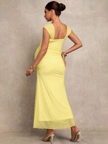 MaterniChic 夏季优雅纯色孕妇连衣裙 - 黃色 - 查看 2