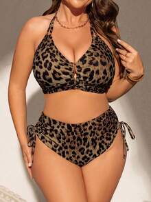 Swim Lushoire Bộ bikini buộc dây họa tiết da báo gợi cảm cỡ lớn dành cho nữ, đồ bơi mùa hè thời trang, đồ bơi họa tiết da báo, đồ bơi cỡ lớn cho nữ, bộ bikini cỡ lớn cho nữ, bộ bikini họa tiết da báo, bộ bikini cho nữ, trang phục Zumba cỡ lớn cho nữ, đồ bơi Zestiva cỡ lớn, đồ bơi họa tiết ngựa vằn cỡ lớn, đồ bơi Yummy Control cỡ lớn. - Cà phê nâu - Xem 1