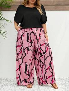 SHEIN CURVE+ Curve 尺码 US22 音乐节、海滨度假、波西米亚风两件套女士度假宽松衬衫和碎花长裤套装 夏季套装 - 彩色 - 查看 8