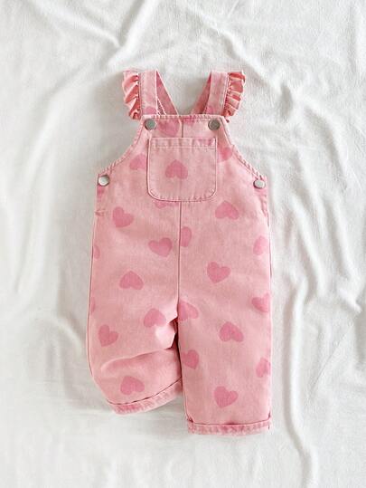SHEIN Vintaside Kids Bộ áo liền quần denim xanh dương cho bé gái, kiểu dáng thường ngày, dễ thương, thêu hoa, có dây đeo, thích hợp cho các buổi đi chơi và tiệc tùng.