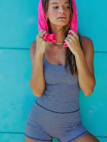 Aralina Leisurewear Active Women's 2pcs Multi Colour Stripe Cami Top And Short Gym Workout Two Pieces Set - Blue - View 10