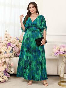 Reflora 大码女式碎花系带时尚连衣裙，适合海滩、度假、旅行 - 綠色 - 查看 4