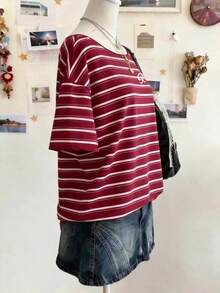 Lalippa 女士休闲条纹露肩T恤，夏季 - 白色 - 查看 3