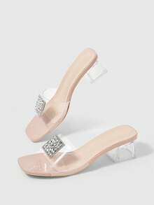 Sleekvia Women's Chunky Heel Open Toe Sexy Transparent Party High Heel Sandals - Apricot - View 5