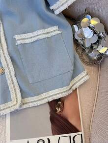 Selianne Áo khoác ngắn tay nữ kiểu dáng thanh lịch tối giản với viền tương phản, thích hợp cho mùa hè. - Màu xanh bụi bặm - Xem 5