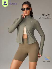 OutZeal 女士防晒外套 夏季日常休闲防紫外线长袖修身拉链户外上衣 - 綠色 - 查看 1
