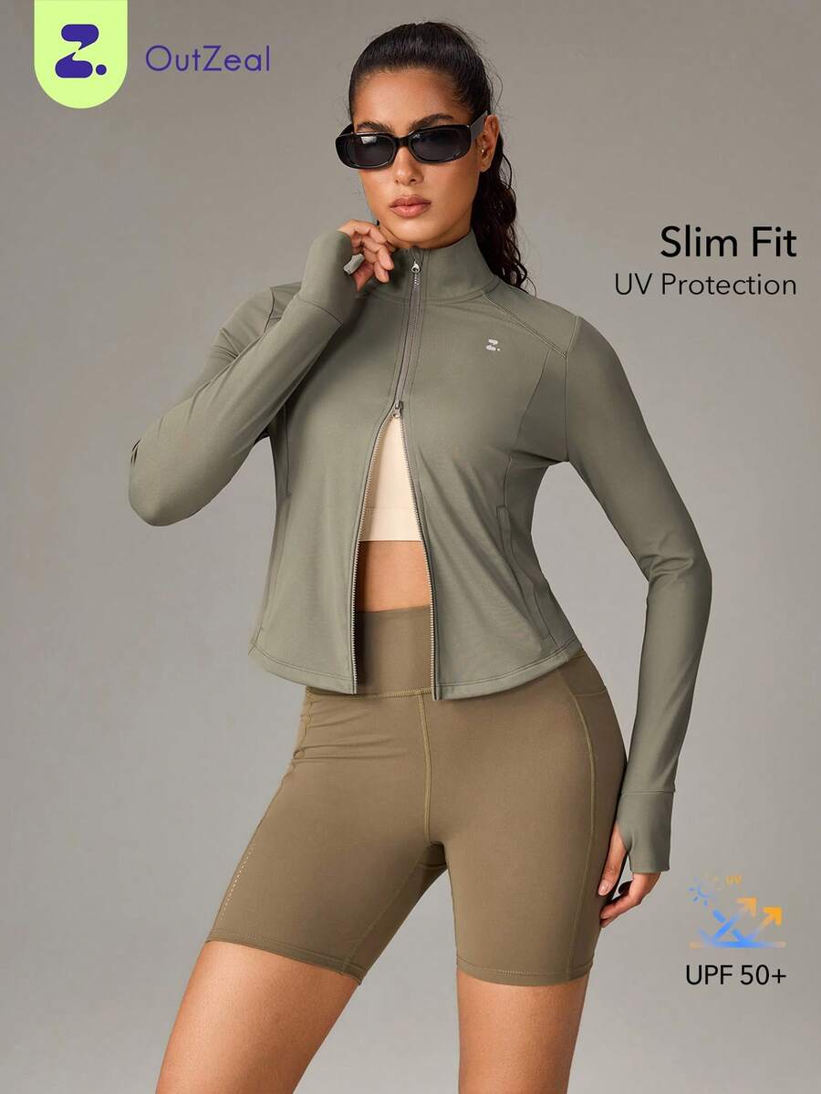 OutZeal 女士防晒外套 夏季日常休闲防紫外线长袖修身拉链户外上衣 - 綠色 - 查看 1