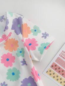 SHEIN 2件套新生女宝宝可爱碎花针织短袖连体衣 - 淡紫色 - 查看 7