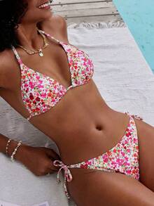 Swim Vcay Bộ bikini họa tiết hoa nhí dành cho nữ, thích hợp cho kỳ nghỉ biển. - Màu Hồng Tươi - Xem 1