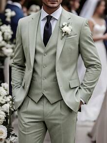 Manfinity Mode Bộ vest nam màu trơn, tay dài, cài cúc phía trước, gồm áo khoác và quần tây. - Màu xanh Bạc hà - Xem 1