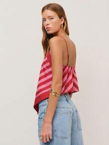 Nöista Striped Halter Top With Adjustable Silver Straps And A Back Tie With Bow Closure For A Customizable Fit. Spring, Summer, Woman. - Pink - View 7