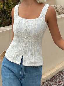 DAZY Áo khoác vest ngắn không tay ôm sát người, thanh lịch, dành cho nữ, chất liệu vải jacquard, thích hợp cho kỳ nghỉ hè. - Màu be - Xem 5