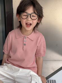 Dazy Kids 男童休闲纯色短袖Polo衫（夏季款） - 粉色 - 查看 7