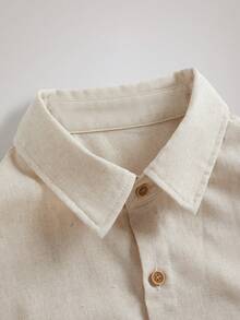 Officeau Men's Beige Shirt Solid Color Pocket Front Button Long Sleeve Casual Shirt, Summer, Fall - Multicolor - View 3