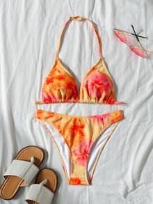 SHEIN Colorful Orange Print Casual Everyday Vacation Bikini Top For Teen Girls - Orange - View 7