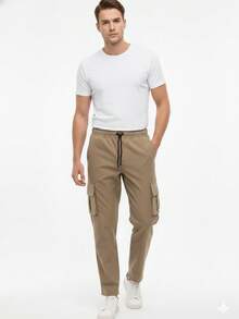 Pantalon de cargo lino corte recto - Caqui - Ver 3