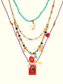 Popjeli 4pcs Bohemian Handmade Beaded Colorful Square Fish & Starfish Pendant Multilayer Necklace Set For Women, Suitable For Daily, Party, Beach, All Seasons - Multicolor - View 2