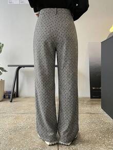 DAZY 女士休闲波点印花褶裥翻边裤 - 灰色 - 查看 5