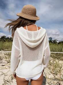 EMERY ROSE 女士字母和图案印花薄纱长袖套头毛衣 - 杏色 - 查看 2