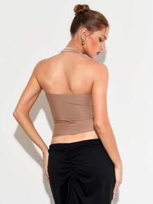 Femmeiva Women's Summer Sleeveless Top With Hollow Ruffle Decor Pendant - Black - View 2
