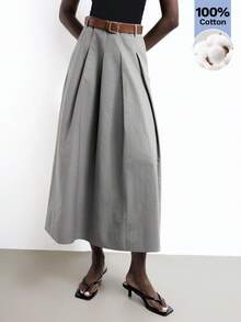 Maija Chân váy xòe xếp ly màu xám mới cho mùa xuân/hè, có túi bên hông và thắt lưng kim loại có thể tháo rời, chất liệu da PU, thích hợp cho các bữa tiệc hóa trang hoặc ngày Valentine. - Xám - Xem 3