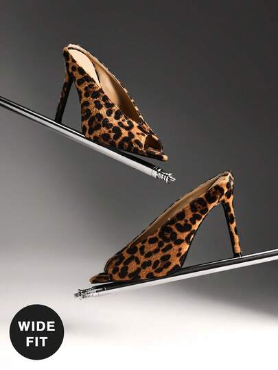 SHUZIA Women's Wide-Fit Chic Vintage Sexy Elegant Leopard Print FauxSuede Stiletto Sandals