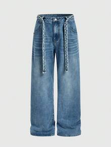 Street Life Quần jean denim xanh bạc màu rách rưới dành cho nam - Màu xanh lam - Xem 9