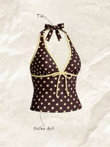 Elavelle Áo bikini hai dây buộc nơ in họa tiết ngẫu nhiên dành cho nữ, thích hợp cho mùa xuân/hè. - Nhiều màu - Xem 3