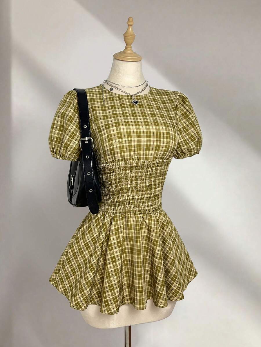 Sweetra Váy kẻ caro retro gợi cảm phong cách Y2K, váy đi nghỉ mát, váy sinh viên theo phong cách văn hóa phụ. - Nhiều màu - Xem 1