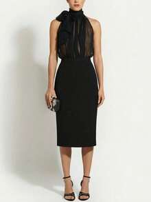 Briarwyn Áo kiểu nữ cổ buộc dây, chất liệu lưới, gợi cảm, đa năng, thích hợp cho hẹn hò và đi chơi. - màu đen - Xem 6