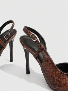 CUCCOO SZL Giày nữ mùa xuân hè họa tiết da rắn, khóa kim loại, gót nhọn, kiểu retro, giả da, màu nâu nhạt, sandal công sở, hẹn hò. - màu nâu - Xem 5