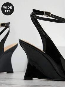 SHUZIA Giày sandal đế xuồng hở mũi, quai ngang mắt cá chân, dáng rộng dành cho nữ. - màu đen - Xem 7