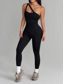 SHEIN Dewbera 女士黑色镂空露背无袖交叉镂空腰部七分连体裤，适合日常休闲穿着、跑步、瑜伽、健身、网球、高尔夫等运动。 - 黑色 - 查看 6