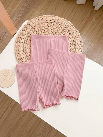Baby Girl Summer Cute Solid Color Knit Shorts Set