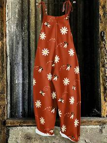 EMERY ROSE Plus Size Women Casual Printed Jumpsuit - Orange - View 2