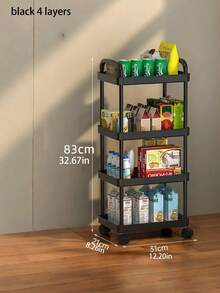 Carrito de almacenamiento de tres niveles con barandillas - Un estante de almacenamiento de pie multifuncional adecuado para cocinas y baños, con un estante escurridor móvil, ideal para el regreso a la escuela, hecho de plástico, no apto para artículos pesados. - Multicolor - Ver 6