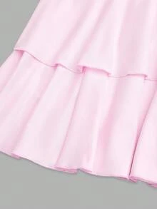 Sweetra Large Size Women's Blush Pink Summer Elegant Formal Wedding Guest Set,Antique Bronze Metal Floral Sloping Shoulder Camisole & Pleated Layered Skirt - Pink - View 6