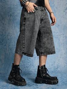 ROMWE MEN Casual Men's Black & Grey Washed Denim Shorts - Black - View 4
