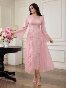 Modelyn Đầm dài thanh lịch ôm sát lãng mạn dành cho nữ - Hồng - Xem 5