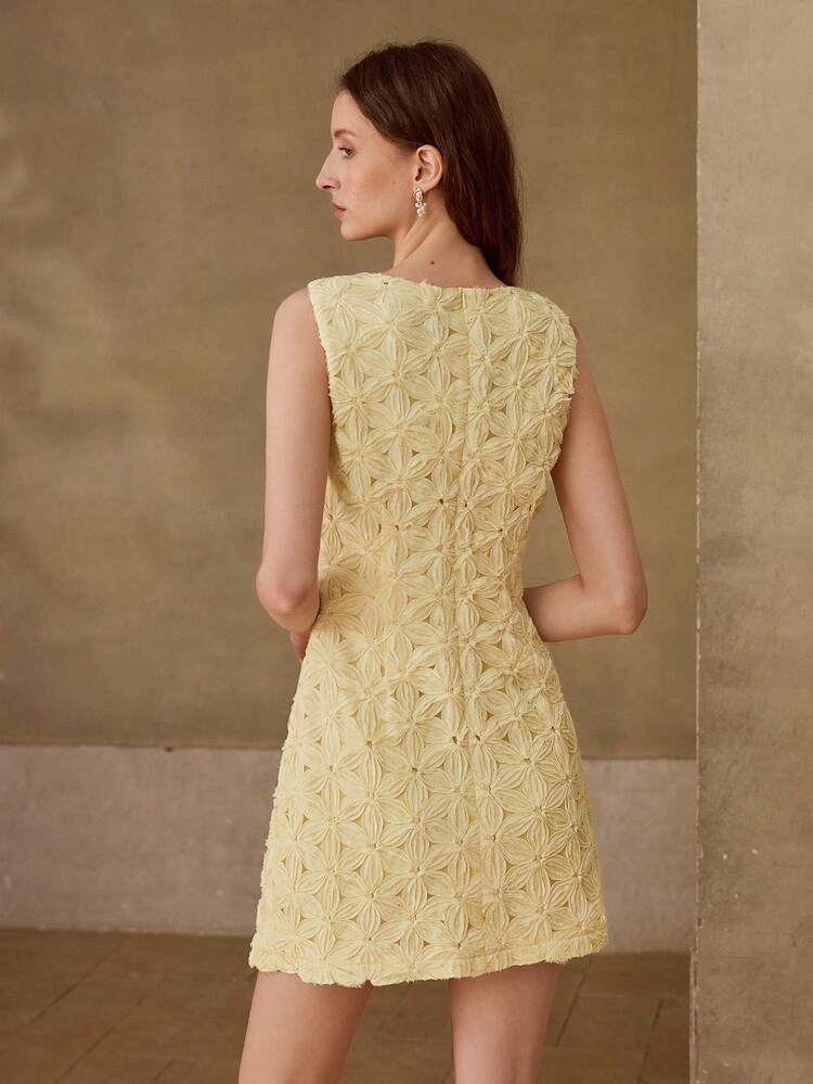 ELEGANT SHORT DRESS WITH RHINESTONE JACQUARD TEXTURE
