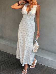 Livesso Đầm nữ không tay dáng lửng gợi cảm, phối ren chấm bi. - Đen và trắng - Xem 4