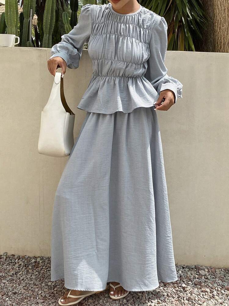 Women's Loose Casual Elegant Pullover Shirt And Long Skirt 2 Pieces Set, Spring/Summer