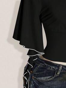 SHEIN ICON 大码女式V领撞色休闲日常T恤 - 彩色 - 查看 3