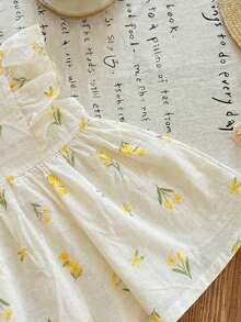 LMoss Kids 女婴编织花卉图案圆领荷叶边下摆休闲连衣裙 - 彩色 - 查看 9