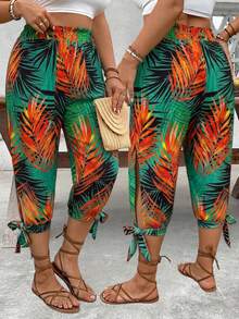 EMERY ROSE Plus Size High Waist Drawstring 7/8 Pants, Spring/Summer - Multicolor - View 1