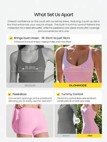 GLOWMODE FeatherFit™-Air Double Time Buttery-Soft Sweat-Wicking Pleated Mini Skirt With Built-In Shorts Side Pockets Non Slip Grips Tennis Golf Pickleball - Pink - View 3