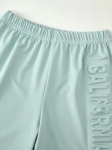 SHEIN Genkimix Kids 两件套男童夏季时尚休闲运动可爱酷炫图案T恤短裤套装，适合日常穿着、上学、休闲、度假、聚会等各种场合，是夏季的理想之选。 - 綠色 - 查看 5